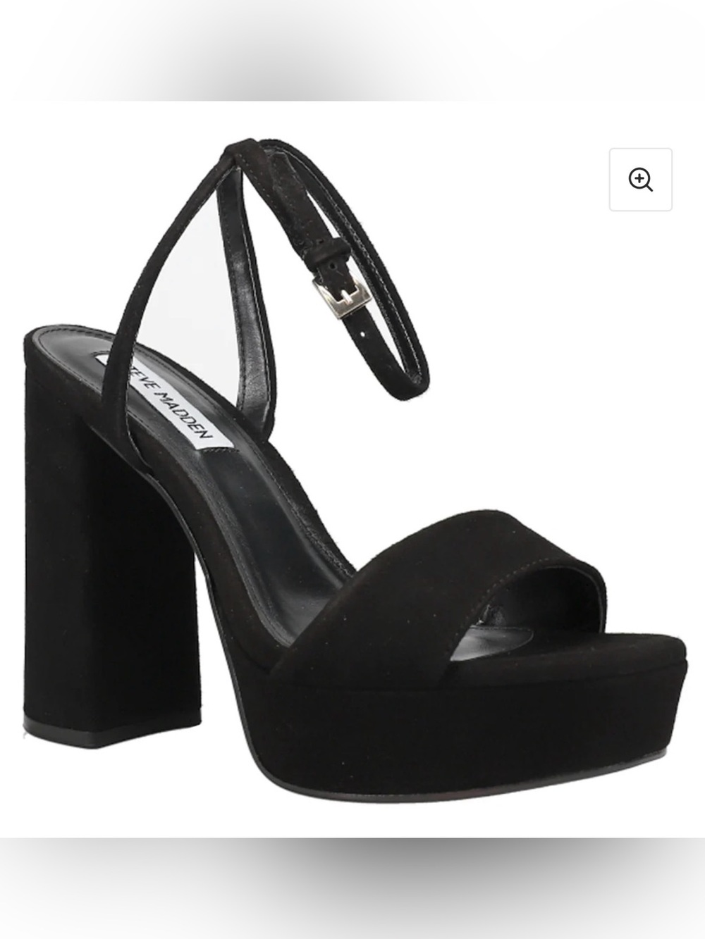 Steve Madden Black Suede Platform Block Heel Sandal with Ankle Strap